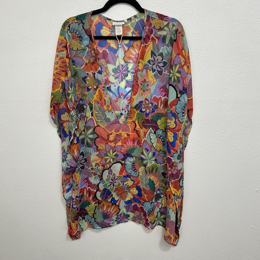 Bleu by Rod Beattie Caftan Tropical Floral Swim Cover-Up Multicolor Size M Beach - Picture 3 of 12